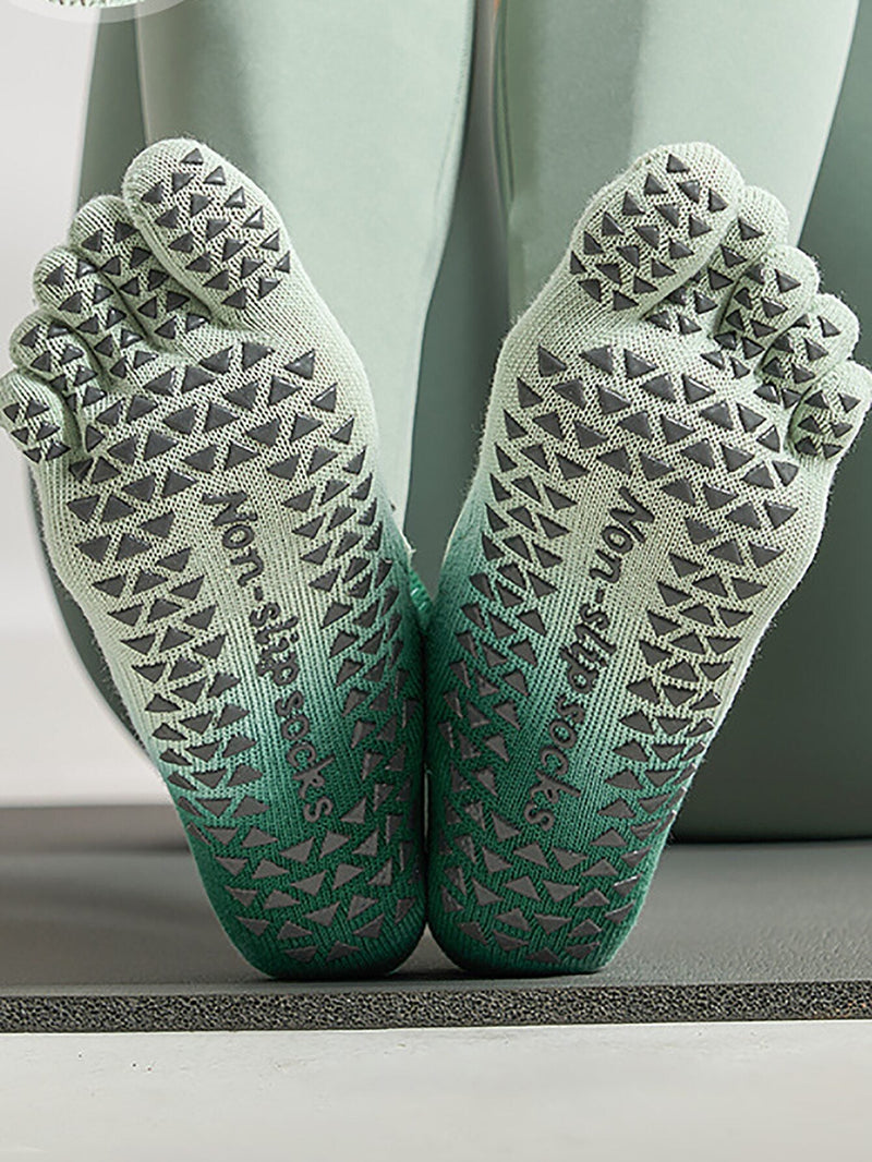 Anyfootwear 1 Pair One Size 35-40 Aqua Blue Green Gradient Yoga Socks Non-slip Professional Five-finger Socks Pilates Split Toe for Women