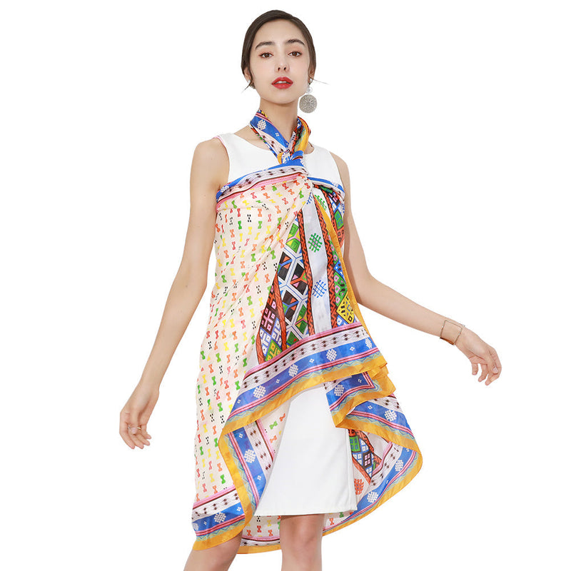 Anyyou 100% Mulberry Silk Light Yellow Long Scarf Luxury Brand Women Beach Shawl Wear Swimwear Pashimina Face Shield Foulard