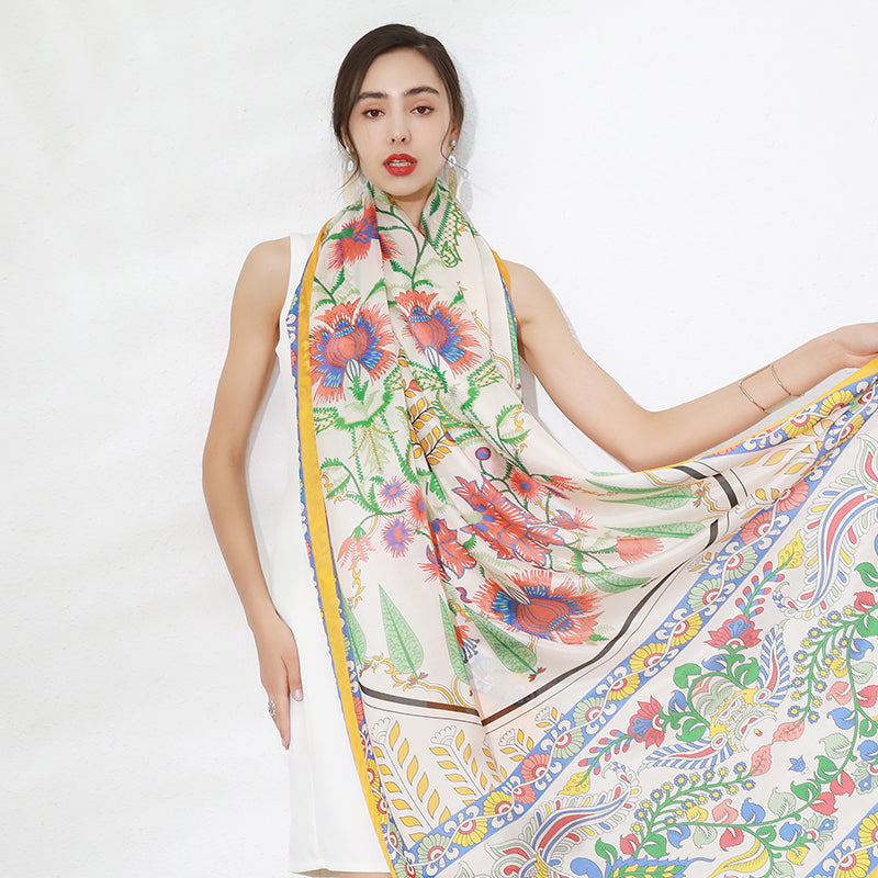 Anyyou 100% Mulberry Silk Yellow Long Scarf Luxury Brand Women Beach Shawl Wear Swimwear Pashimina Face Shield Foulard