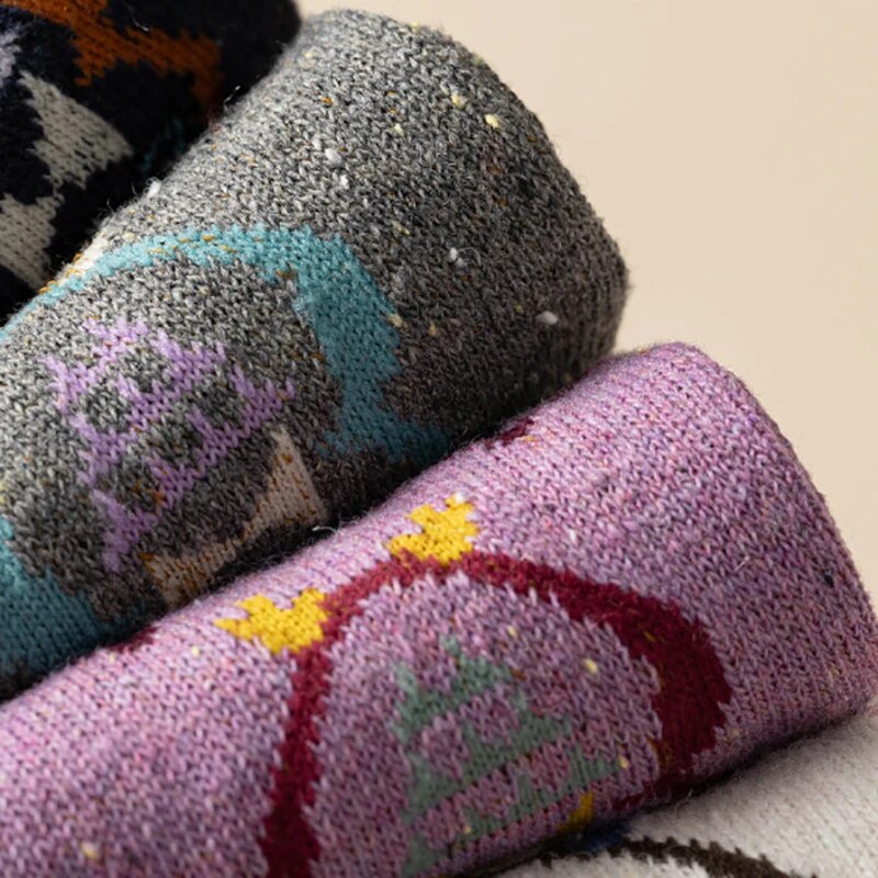 Anyfootwear 5 Pairs Size 35-40 Mixed Color Owl Cartoon Fashion Socks High Quality Woollen Stockings Foot Wear