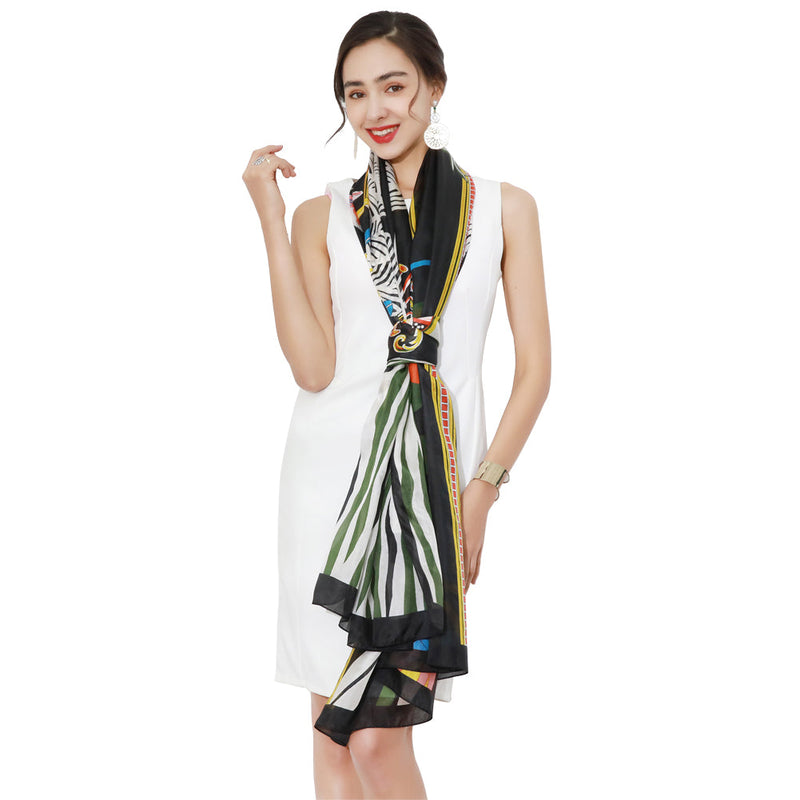 Anyyou 100% Mulberry Silk Ebony Black Long Scarf Luxury Brand Women Beach Shawl Wear Swimwear Pashimina Face Shield Foulard