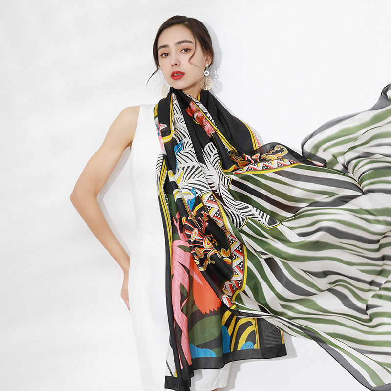 Anyyou 100% Mulberry Silk Ebony Black Long Scarf Luxury Brand Women Beach Shawl Wear Swimwear Pashimina Face Shield Foulard