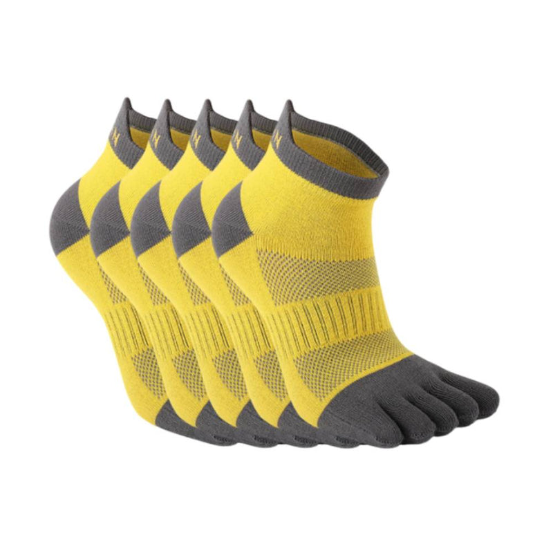 Anyfootwear 5 Pairs One Size 36-42 Yellow Men's Socks Cotton Breathable Sports Sweat Absorption Five-toe Anti-friction Back Short Tube