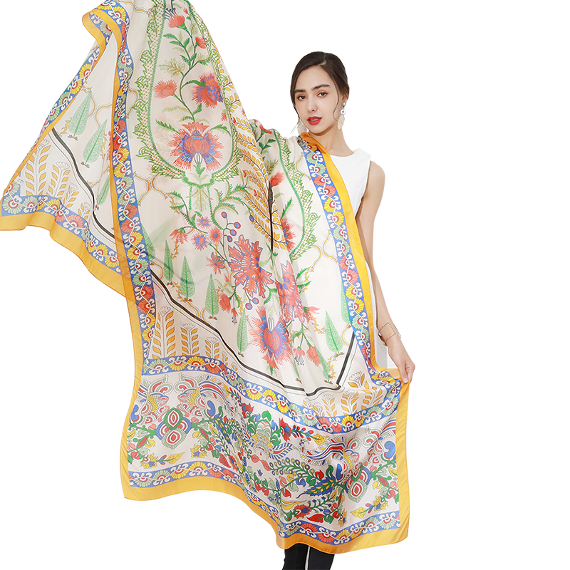 Anyyou 100% Mulberry Silk Yellow Long Scarf Luxury Brand Women Beach Shawl Wear Swimwear Pashimina Face Shield Foulard