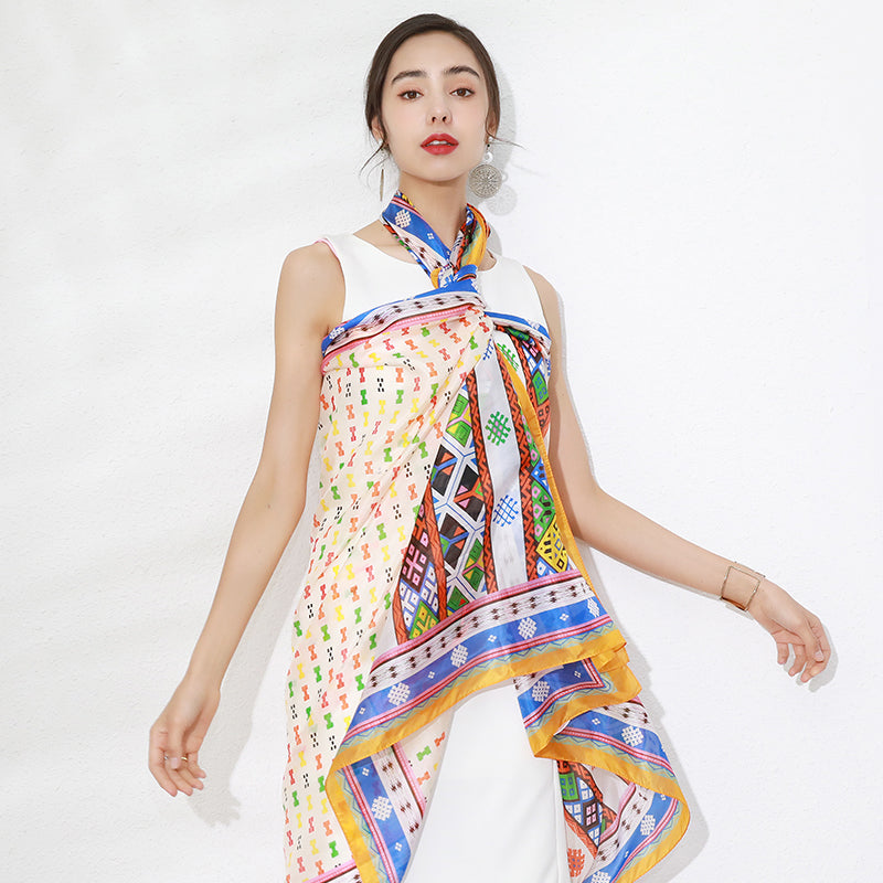 Anyyou 100% Mulberry Silk Light Yellow Long Scarf Luxury Brand Women Beach Shawl Wear Swimwear Pashimina Face Shield Foulard