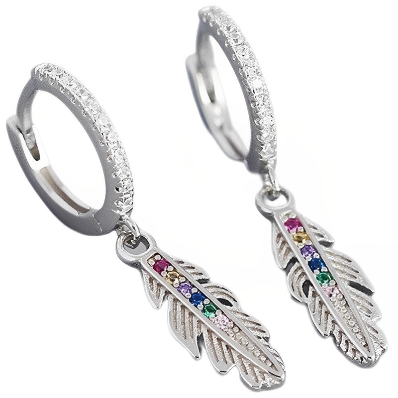ANYCO Drop Fashion Earrings Luxury Zircon Feather Pendant Women Jewelry Gift Sterling Silver