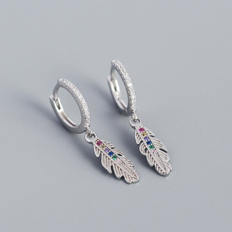 ANYCO Drop Fashion Earrings Luxury Zircon Feather Pendant Women Jewelry Gift Sterling Silver