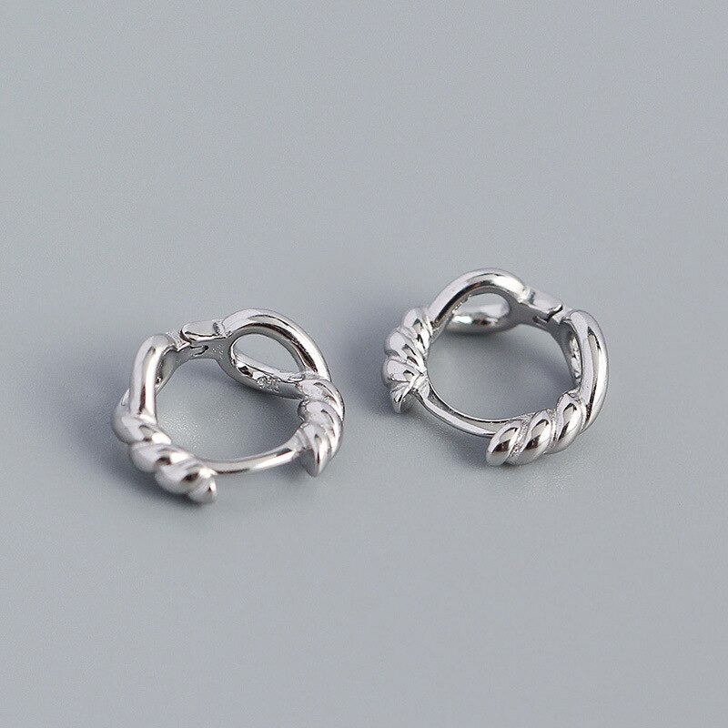 ANYCO Hoop Earrings Unique Twist Hollow Huggies Minimalist Bohemian Hip Hop Gothic Sterling Silver For Women Party Jewelry Silver