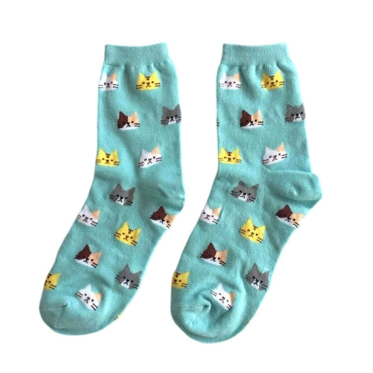 Anyfootwear 5 Pairs Sky Blue Cat Size 5-9 Fashion Socks High Quality Office Sports Bussiness Long Socks Cotton Solid Colors Skateboard Knitted Casual