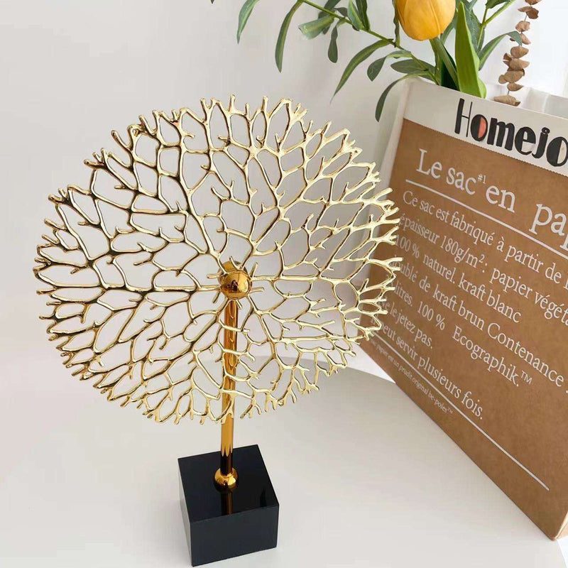 ANYHOUZ 33cm Luxury Metal Tree Tabletop Home Decor Modern Art Living Room Display House Decorative Crafts Metal Ornaments with Marble Base