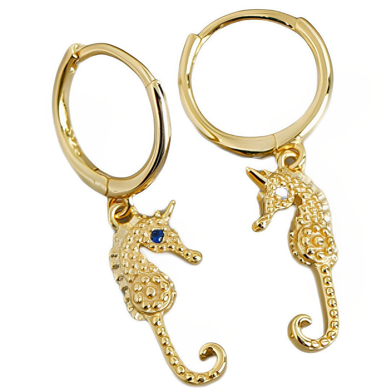 ANYCO Earrings Gold Plated Punk Blue Zircon Seahorse Stud For Women Teen Perfect Fashion Stylish Accessories Jewelry Gifts