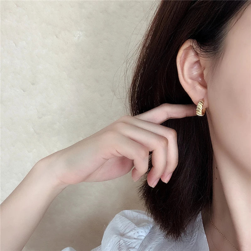 ANYCO Earrings Gold Plated Minimalist Chic Golden Thick Gear Stud  For Women Girl Perfect Fashion Stylish Accessories Jewelry Gifts