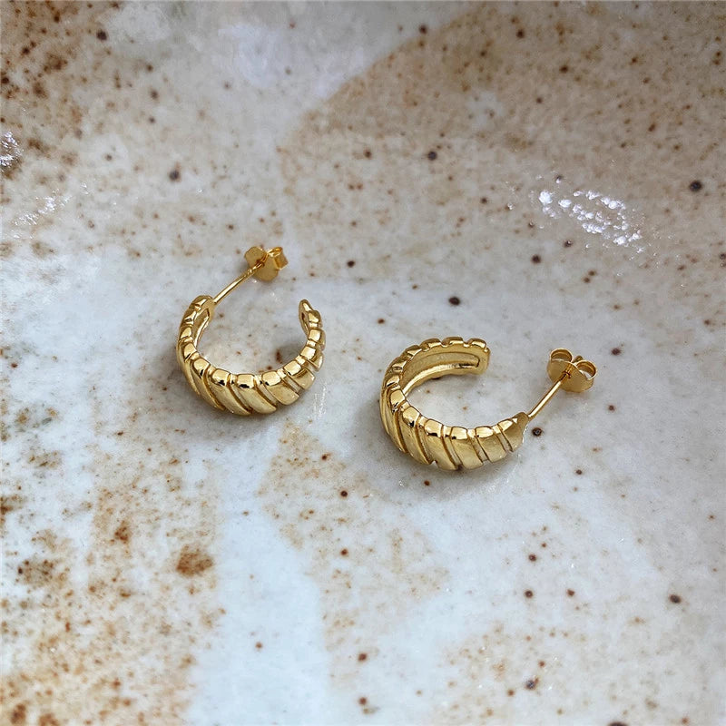 ANYCO Earrings Gold Plated Minimalist Chic Golden Thick Gear Stud  For Women Girl Perfect Fashion Stylish Accessories Jewelry Gifts