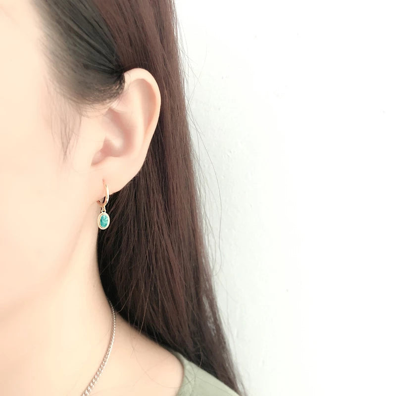 ANYCO Earrings Gold Plated Luxury Chic Round Green Zircon Stud For Women Girl Teen Fashion Stylish Accessories Jewelry Gifts