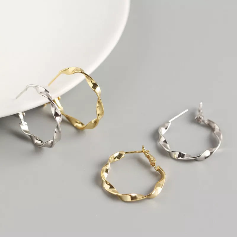 ANYCO Earrings Gold Plated Minimalist Round Circle Rotating Twist Stud For Women Girl Perfect Fashion Stylish Accessories Jewelry Gifts