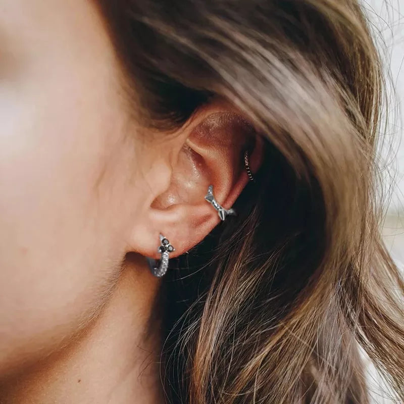 ANYCO Earrings Sterling Silver Black Minimalist Pave Black Blue Zircon Flower Stud  For Women Girl Perfect Fashion Stylish Accessories Jewelry Gifts