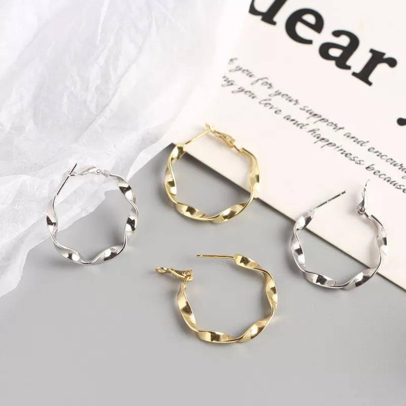 ANYCO Earrings Gold Plated Minimalist Round Circle Rotating Twist Stud For Women Girl Perfect Fashion Stylish Accessories Jewelry Gifts