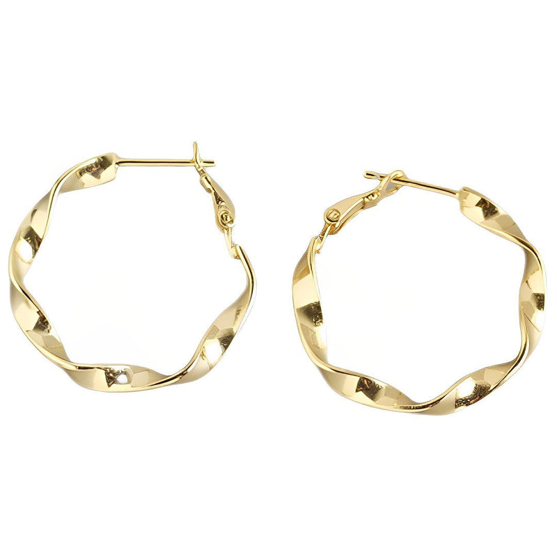 ANYCO Earrings Gold Plated Minimalist Round Circle Rotating Twist Stud For Women Girl Perfect Fashion Stylish Accessories Jewelry Gifts