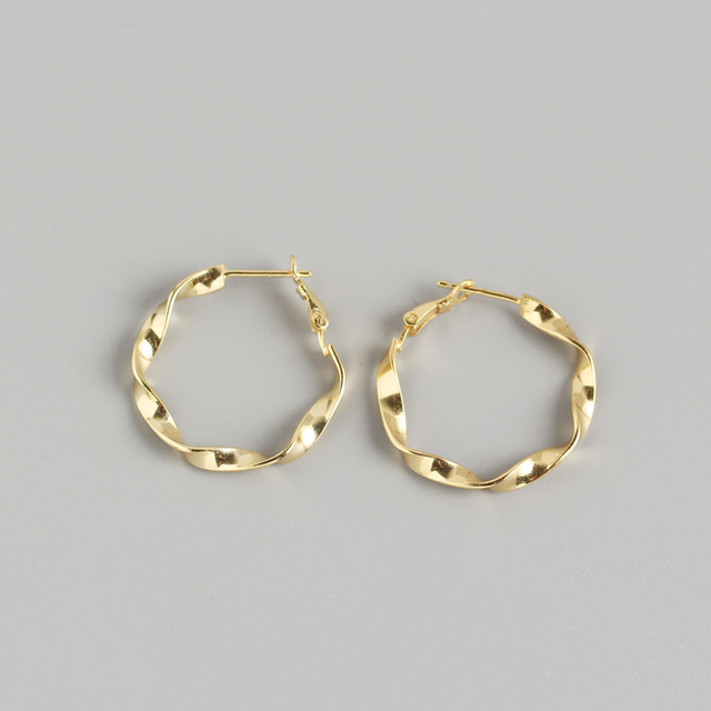 ANYCO Earrings Gold Plated Minimalist Round Circle Rotating Twist Stud For Women Girl Perfect Fashion Stylish Accessories Jewelry Gifts