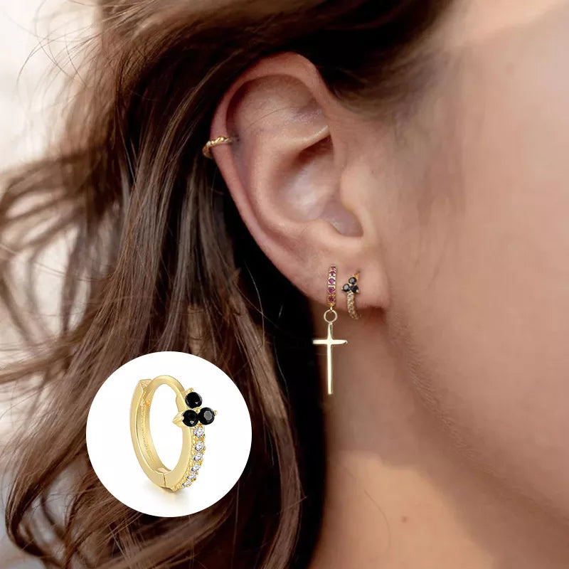 ANYCO Earrings Gold Plated Blue Minimalist Pave Black Blue Zircon Flower Stud  For Women Girl Perfect Fashion Stylish Accessories Jewelry Gifts