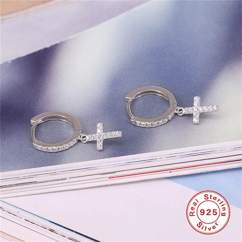 ANYCO Earrings Gold Plated Trendy Geometric White Zircon Cross Stud For Women Teen Fashion Stylish Accessories Jewelry Gifts