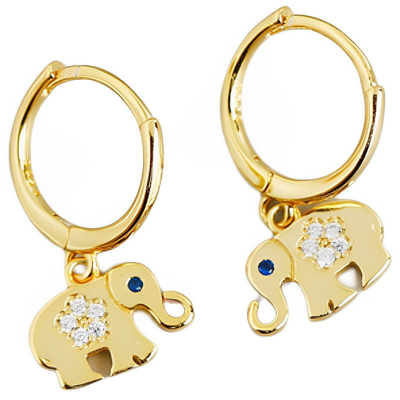 ANYCO Earrings Gold Plated Classic Lucky Blue Zircon Elephant Stud For Women Girl Teen Perfect Fine Fashion Stylish Accessories Jewelry Gifts