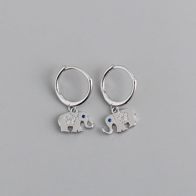 ANYCO Earrings Sterling Silver Classic Lucky Blue Zircon Elephant Stud For Women Girl Teen Perfect Fine Fashion Stylish Accessories Jewelry Gifts