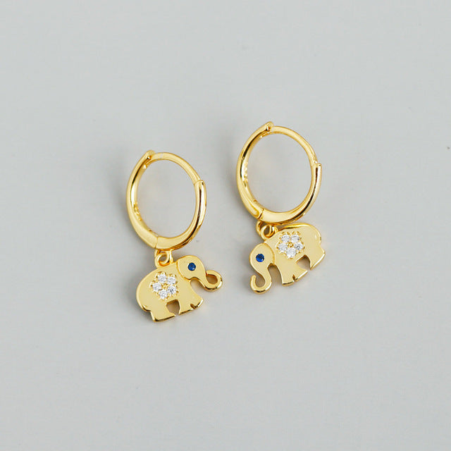 ANYCO Earrings Gold Plated Classic Lucky Blue Zircon Elephant Stud For Women Girl Teen Perfect Fine Fashion Stylish Accessories Jewelry Gifts