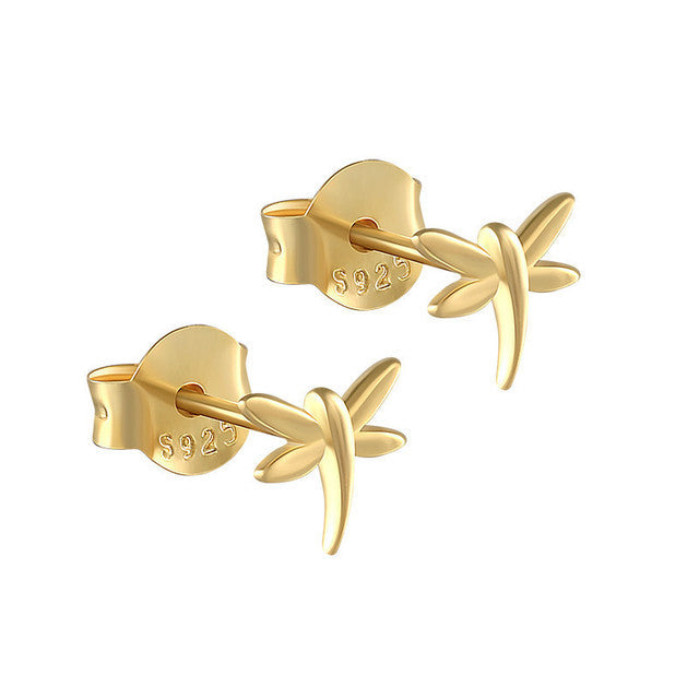 ANYCO Earrings Gold Plated Minimalist Cute Mini Elegant Dragonfly Stud For Women Teen Perfect Fashion Stylish Accessories Jewelry Gifts