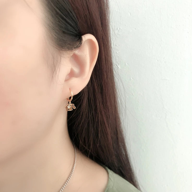 ANYCO Earrings Gold Plated Classic Lucky Blue Zircon Elephant Stud For Women Girl Teen Perfect Fine Fashion Stylish Accessories Jewelry Gifts