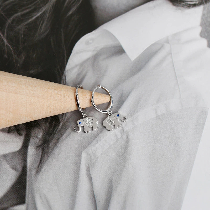 ANYCO Earrings Sterling Silver Classic Lucky Blue Zircon Elephant Stud For Women Girl Teen Perfect Fine Fashion Stylish Accessories Jewelry Gifts