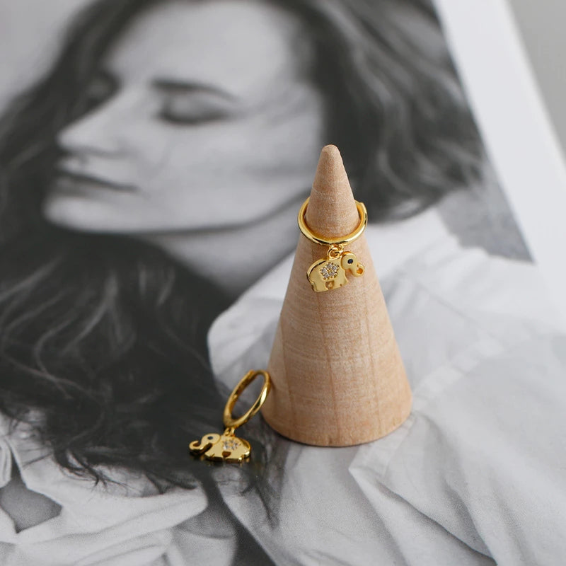 ANYCO Earrings Gold Plated Classic Lucky Blue Zircon Elephant Stud For Women Girl Teen Perfect Fine Fashion Stylish Accessories Jewelry Gifts