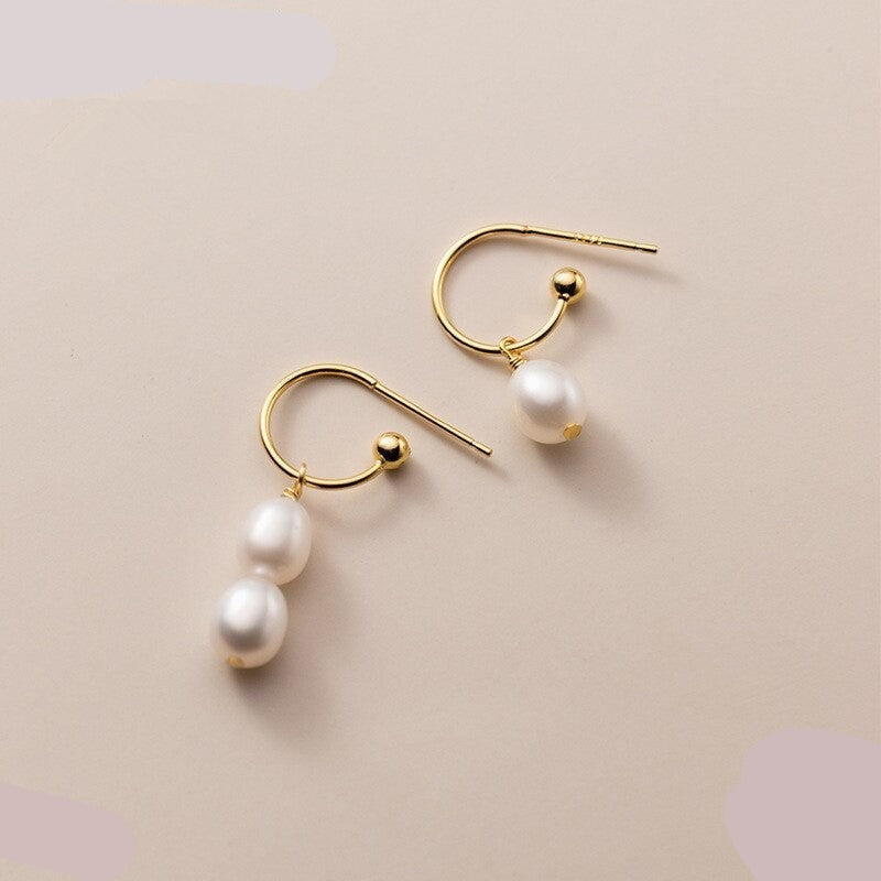 ANYCO Fashion Earrings  Sterling Silver Fashion Statement Gold Natural Baroque Pearl Earrings for Women Chic Charms Sweet Jewelry Accessories
