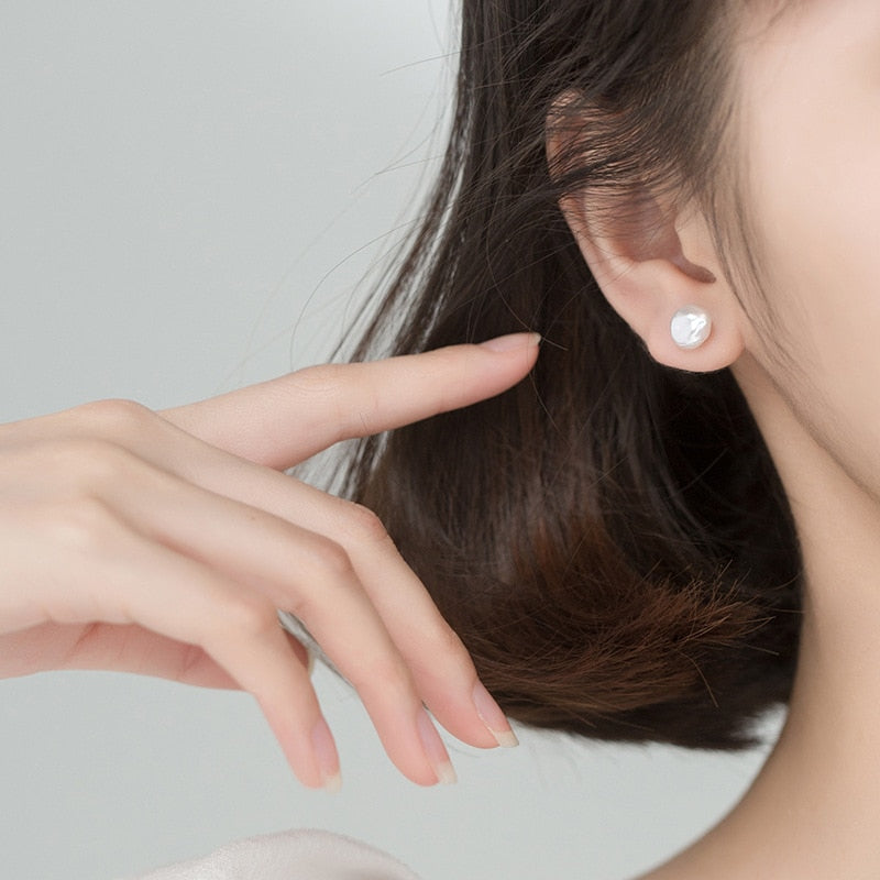 ANYCO Fashion Earrings Genuine Sterling Silver Natural Baroque Geometric Irregular Pearl Stud for Women Girl Office Jewelry Gift