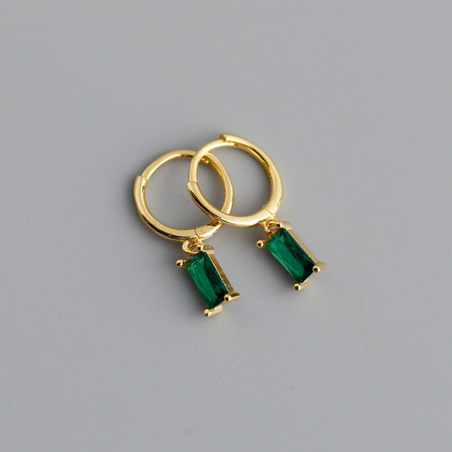 ANYCO Earrings Gold Plated Green Geometric Square 6 Colors Hanging Stud For Women Girl Teen Chic Fashion Stylish Accessories Jewelry Gifts