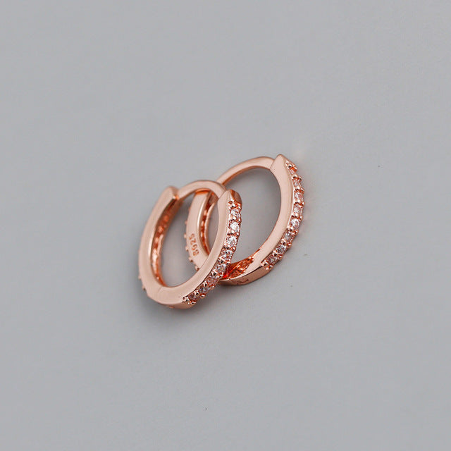 ANYCO Earrings Rose Gold White Minimalist Round Zircon Stud For Women Girl Teen Elegant Fashion Stylish Accessories Jewelry Gifts