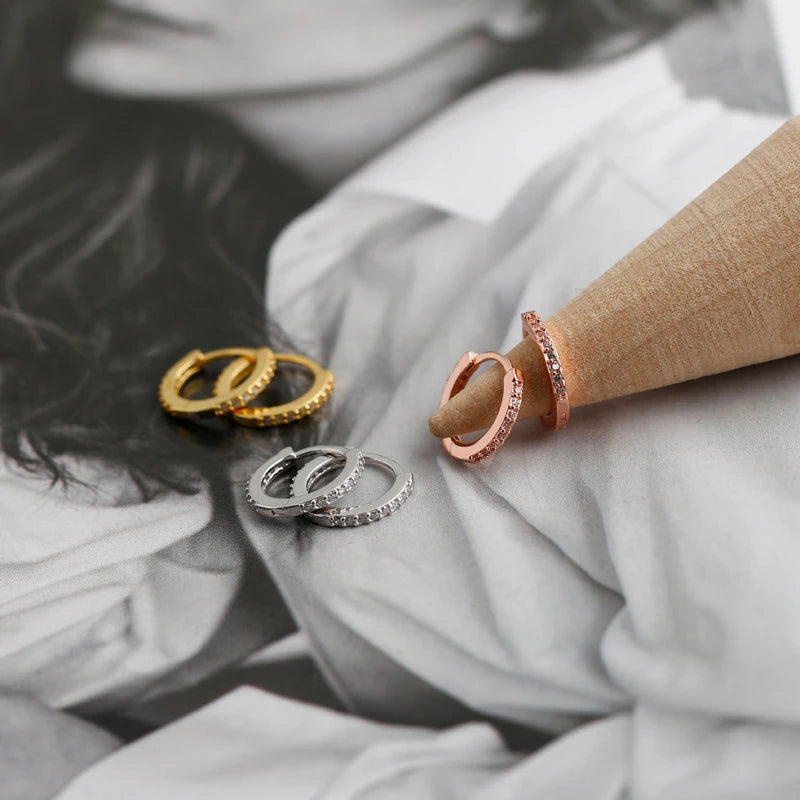 ANYCO Earrings Sterling Silver White Minimalist Round Zircon  Stud For Women Girl  Elegant Fashion Stylish Accessories Jewelry Gifts