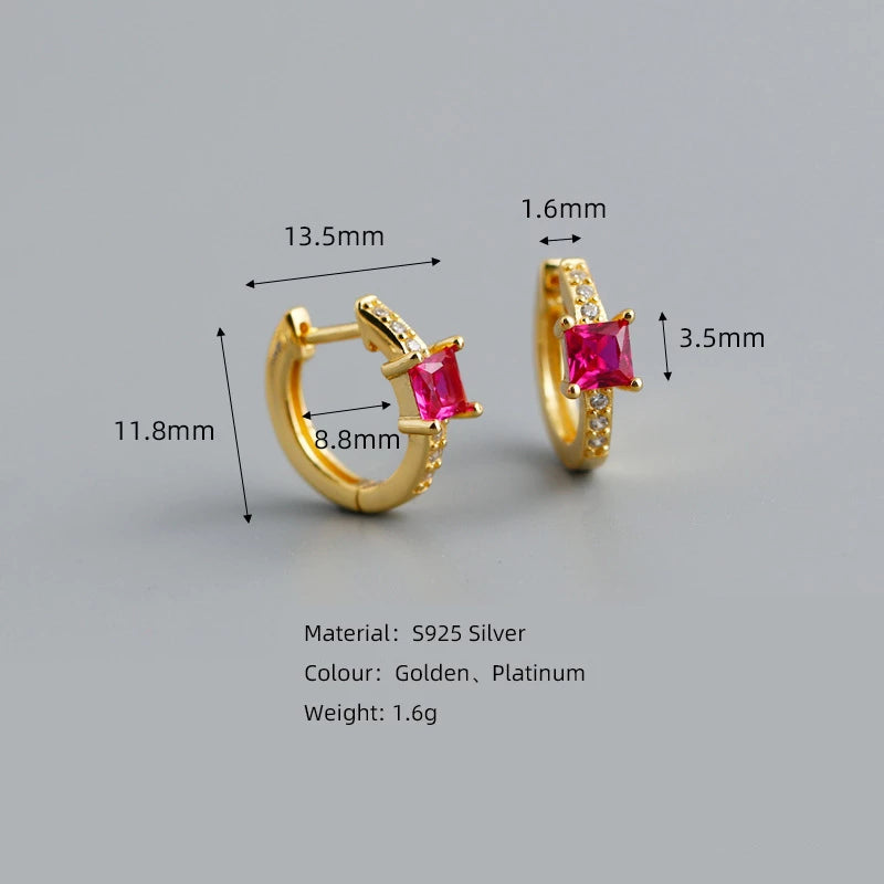 ANYCO Earrings Gold Plated Yellow Luxury Square CZ  Round Ear Buckle  For Women Girl Teen Chic Fashion Stylish Accessories Jewelry Gifts