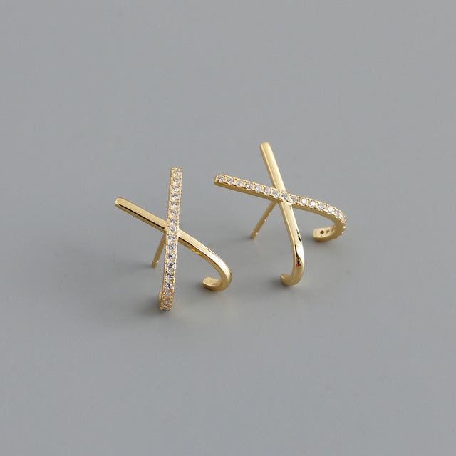 ANYCO Stud Earrings Letter X Bohemia Punk Cross White Zircon Bohemia Charms for Women Party Rock Jewelry Gift Gold