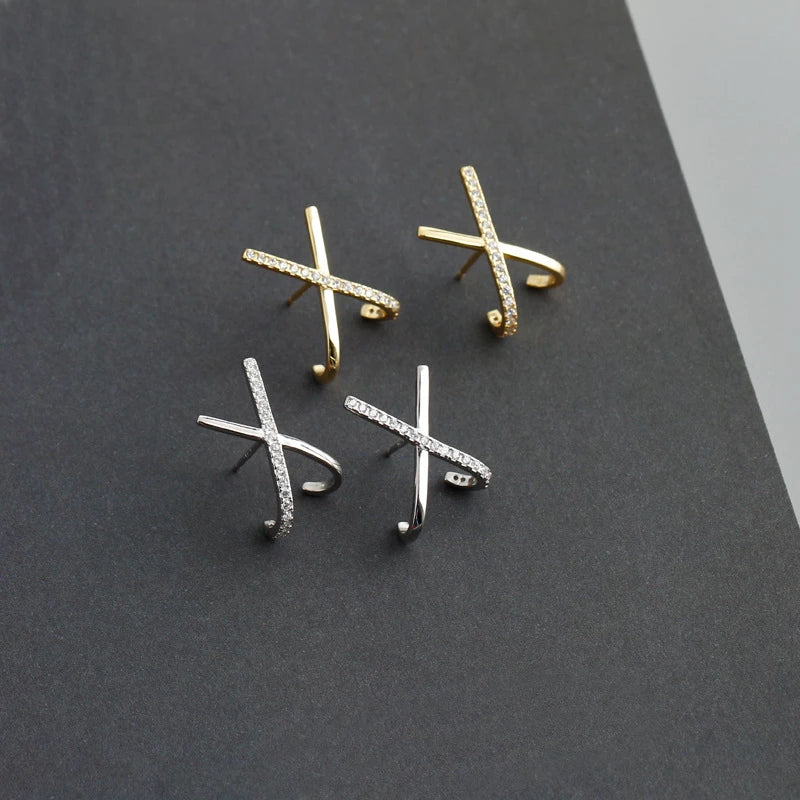 ANYCO Stud Earrings Letter X Bohemia Punk Cross White Zircon Bohemia Charms for Women Party Rock Jewelry Gift Gold