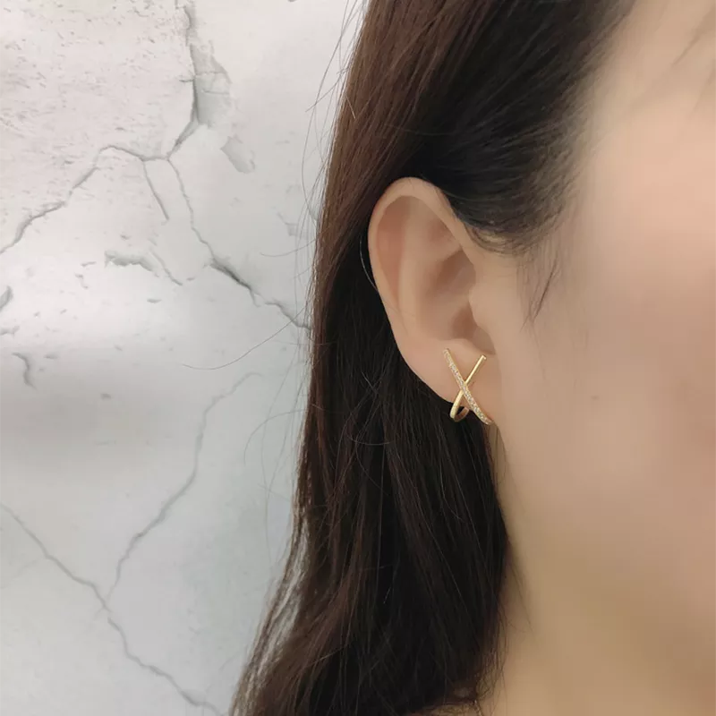 ANYCO Stud Earrings Letter X Bohemia Punk Cross White Zircon Bohemia Charms for Women Party Rock Jewelry Gift Gold