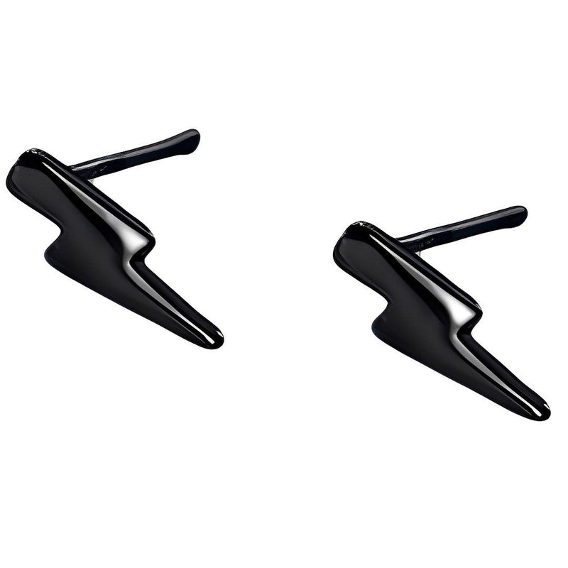 ANYCO Fashion Earrings Black 925 Sterling Silver Chic Charm Lightning Mini Small Stud for Women Punk Rock Black Minimalist Piercing Jewelry