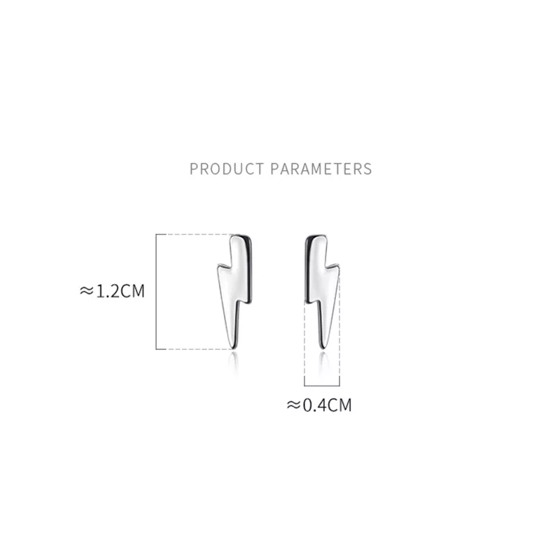 ANYCO Fashion Earrings Black 925 Sterling Silver Chic Charm Lightning Mini Small Stud for Women Punk Rock Black Minimalist Piercing Jewelry