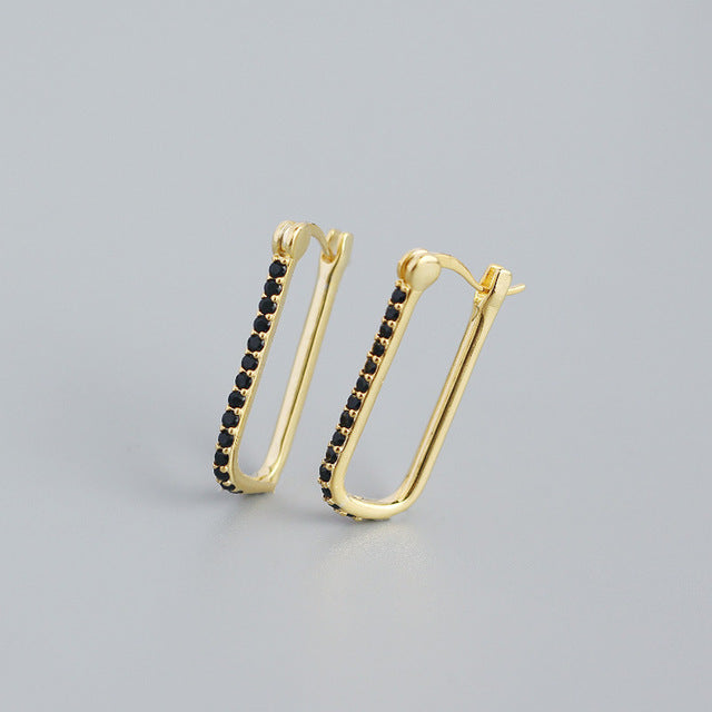 ANYCO Fashion Stud Earrings Gothic Geometric Black Crystal Zircon Gold Rock Bohemia Party Jewelry Black