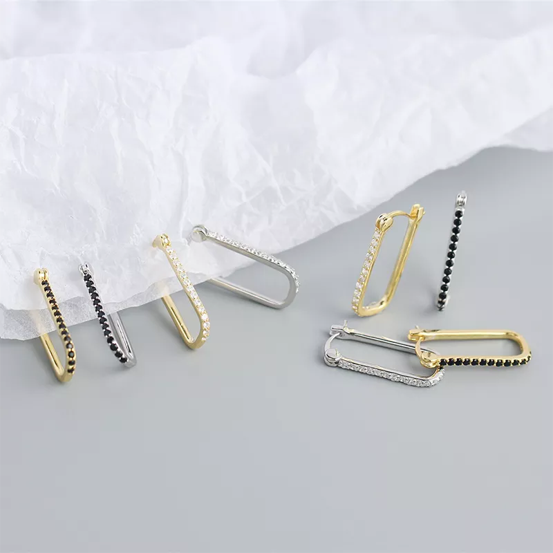 ANYCO Fashion Stud Earrings Gothic Geometric Black Crystal Zircon Gold Rock Bohemia Party Jewelry Black