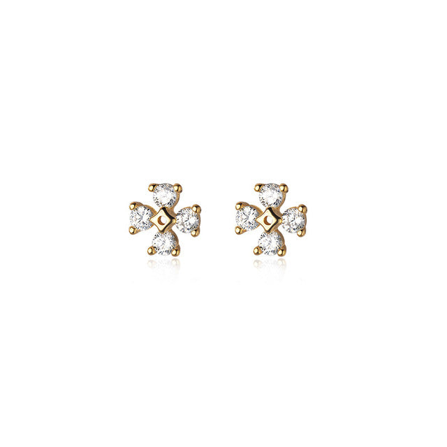 ANYCO Fashion Earrings Gold 925 Sterling Silver Luxury Zircon Clover Flower Mini Small Stud for Women Simple Jewelry Accessories