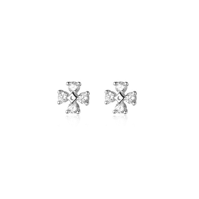 ANYCO Fashion Earrings Silver 925 Sterling Silver Luxury Zircon Clover Flower Mini Small Stud for Women Simple Jewelry Accessories