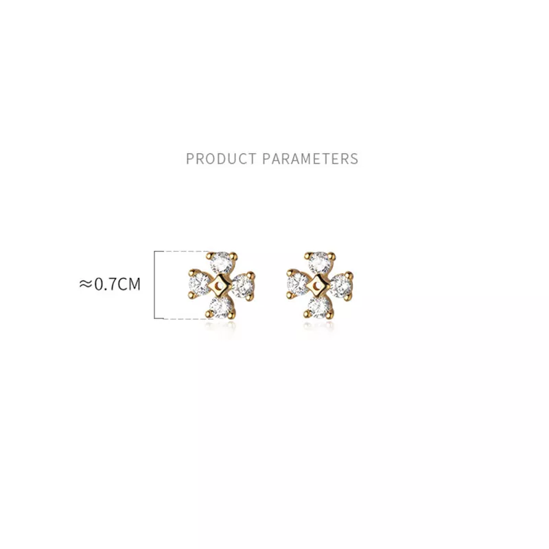 ANYCO Fashion Earrings Gold 925 Sterling Silver Luxury Zircon Clover Flower Mini Small Stud for Women Simple Jewelry Accessories