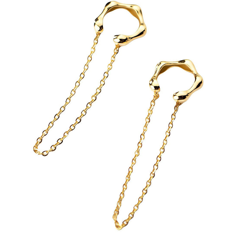 ANYCO Fashion Earrings Gold 925 Sterling Silver Punk Cuban Link Chain Bamboo Tassel Ear Cuffs Simple Bohemian Ear Clip Jewelry