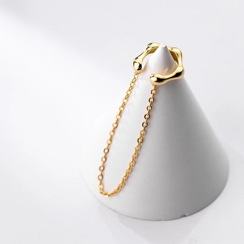 ANYCO Fashion Earrings Gold 925 Sterling Silver Punk Cuban Link Chain Bamboo Tassel Ear Cuffs Simple Bohemian Ear Clip Jewelry